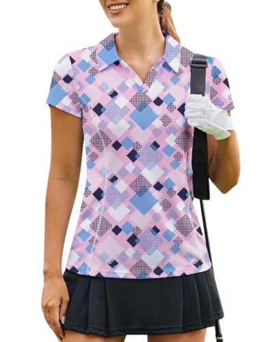 Image of PINSPARK Womens Golf Shirt Short Sleeve Polo V-Neck Quick Dry Tennis Tops | Moisture-wicking Breathable Fabric, Classic Collar, Slim Fit, Ideal for Golf Tennis Pickleball Casual