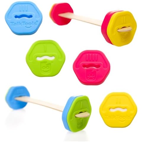 TalkTools Lip Gym with 100 Tongue Depressors - Fun Lip Fitness Program - Teaches/m, b, p/, Assists with/r/Production - Quick Reference Chart - Fits Standard ⅝” Tongue Depressors - No Harmful Toxins Cover