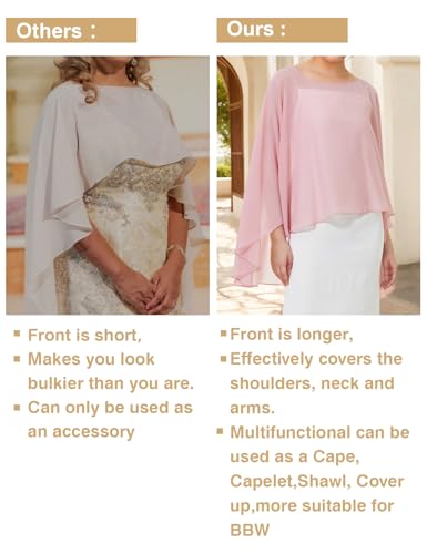 Women Poncho Cape High Low Chiffon Shawls Wraps Scarves Capelets for Evening Dress Bridal Wedding Party4