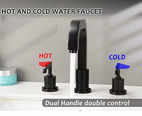 Grifo baño negro de tres orificios que soluciona las salpicaduras y regula la temperatura 5