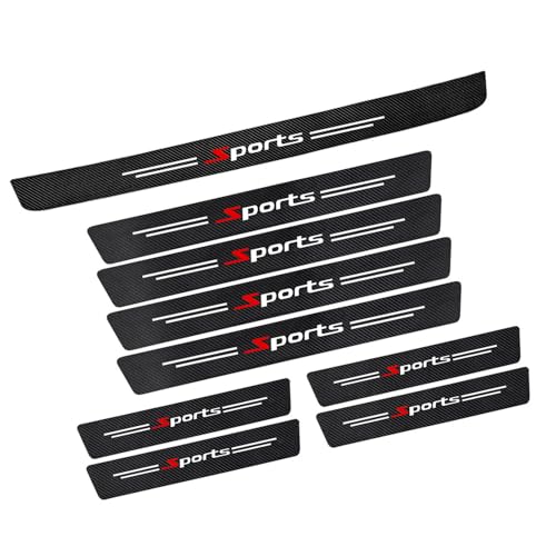 Qurbuns 9 PCS Car Door Sill Protector Carbon Fiber Rear Bumper Guard Strip Leather Threshold Sticker Anti-Scratch Auto Door Entry Guards Sill Protector Universal for Most Vehicles (Black)