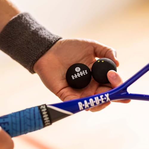 Raquex Progression Squashbälle – 4 gemischte Bälle – 4 Geschwindigkeiten pro Box – roter Punkt, Blauer Punkt, gelber Punkt, doppelter gelber Punkt, Wettbewerb genehmigt von World Squash Federation