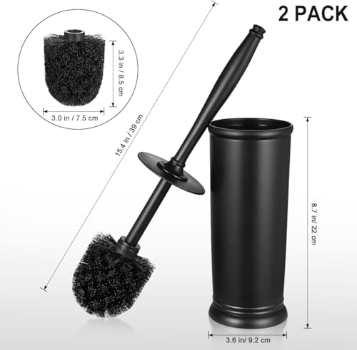 Image of HAMITOR Toilet Bowl Brush Holder Set: Classic Round Bristle Head Deep Cleaning Cleaner Scrubber with Tall Caddy for Restroom - Home Bathroom Decor Accessories - Black 3 Pack