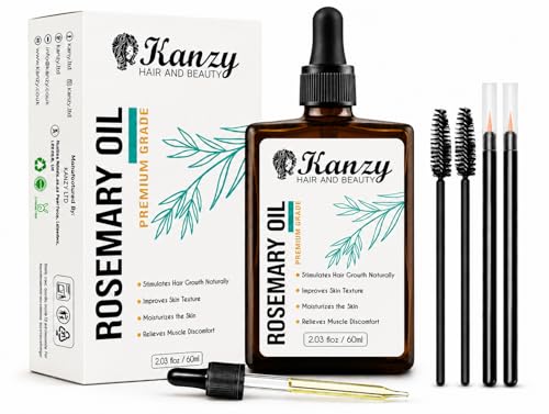 Kanzy Aceite de Romero para el Cabello 60ml, Aceite de Romero para Barba, Pestañas y Crecimiento del Cabello como Tratamiento para la Caída del Cabello en Mujeres/Hombres