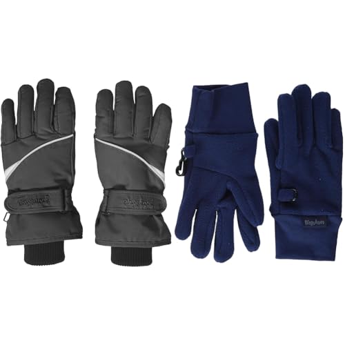 Guantes de vellón Playshoes térmicos para clima frío en pack doble negro y marino talla 3