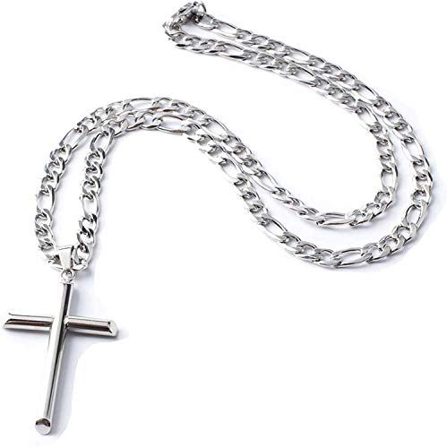 14K White Figaro Chain Style Cross Pendant Necklace Solid Lobster Clasp For Men,Women,Teens. Thin For Charms Choose Length “16”, “18