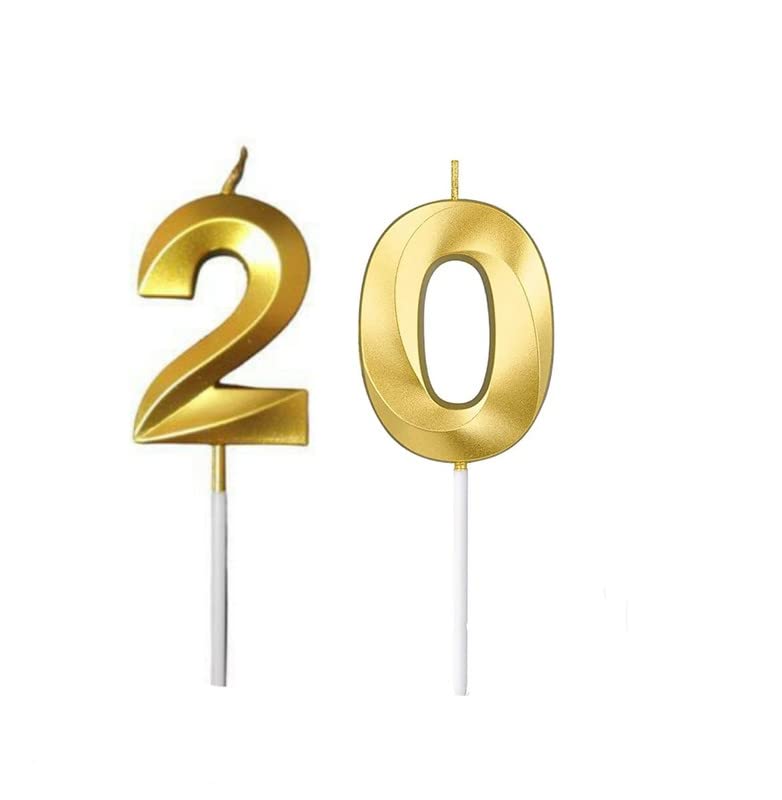 Image of Number 20 Cake Candles for 20th Birthday /Anniversary Celebration Party| Cake Decoration | Color -Gold, 2 pcs