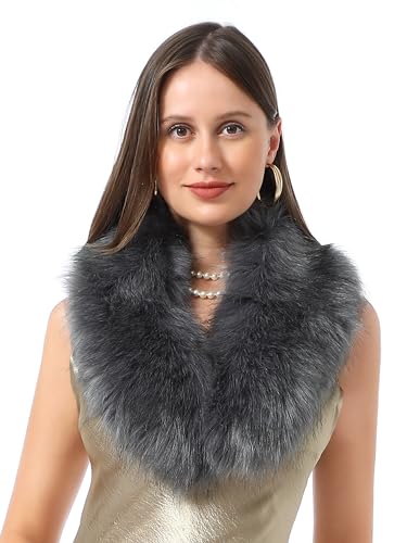 Soul Young Faux Fur Collar Women's Neck Warmer Scarf Wrap,Grey,One Size3