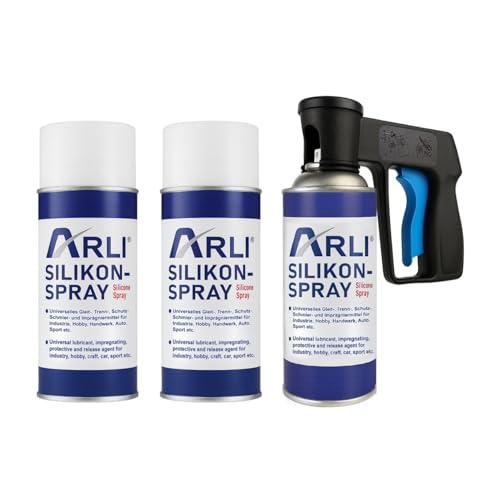 ARLI Silikonspray 3x 400ml + Pistolengriff für Sprühdosen Set Universelles Gleitmittel Trennmittel Schmiermittel Schutzmittel Gleitspray Pflegemittel Automobil Sportgeräte Handwerk Industrie