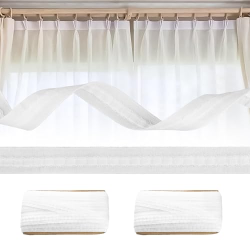 30M X 2.5CM Gardinenband, Reißfestes Gardinen Kräuselband, Universalband für Vorhangfalten zum Aufnähen, Gardinen-Faltenband Mühelose Installation, Kräuselband Perfekt für DIY Vorhänge & Möbel