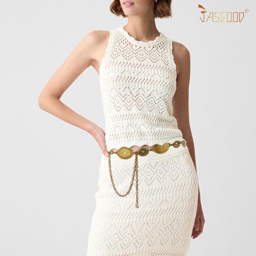JASGOOD Western Metal Concho Belt for Women Western Oval Cowgirl Waist Chain Belt for Dresses Jeans Country Concert Outfit3