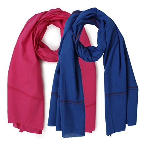 Image of Cotton Skin Friendly Summer Shrink Proof Bath Towel Pure Cotton Gamcha Soft 100% Men Boys All Purpose Living Handloom Blue Pink (Pack 02)