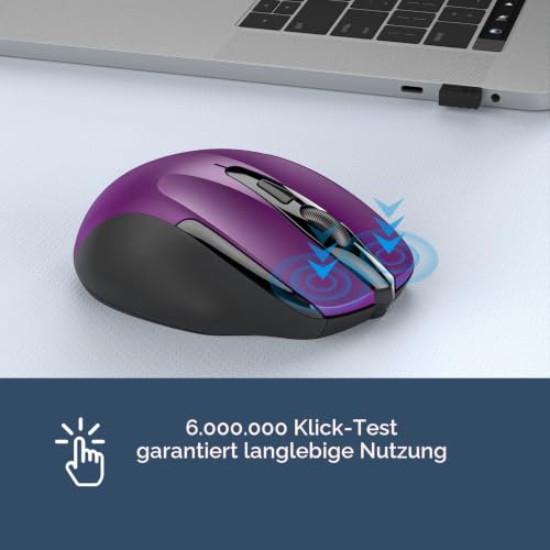 TECKNET Kabellose Maus, 2.4G Optische Funkmaus mit USB Empfänger, Grau – Ansicht 5