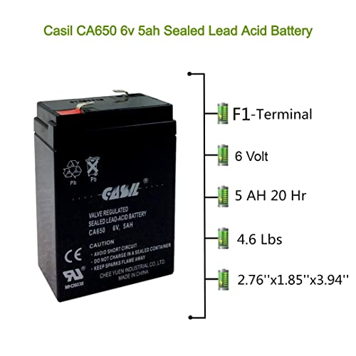 Casil 6V 5Ah Amp Agm Sla Rechargeable Battery Replaces 4Ah 4.5Ah #TOP1