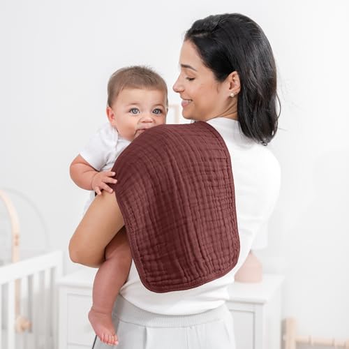 Image of Comfy Cubs Muslin Burp Cloths 20 inch x 10 inch, Pack of 10 - Large, 6-Layer, Ultra Absorbent 100% Cotton for Baby Drool and Messes - Soft, Safe & Gentle Baby Burp Cloths Set for Boys & Girls - Wine