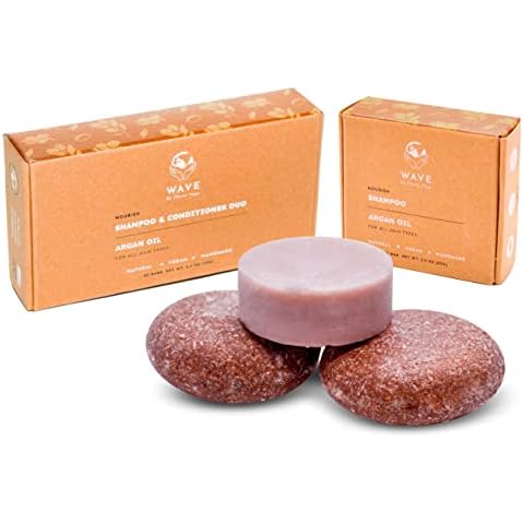 Argan Oil Shampoo and Conditioner Bar Set, with One Extra Shampoo Bar - 100% Vegan And Plastic Free Shampoo And Conditioner - Handmade in The USA. 2x Shampoo and 1x Conditioner. Cover