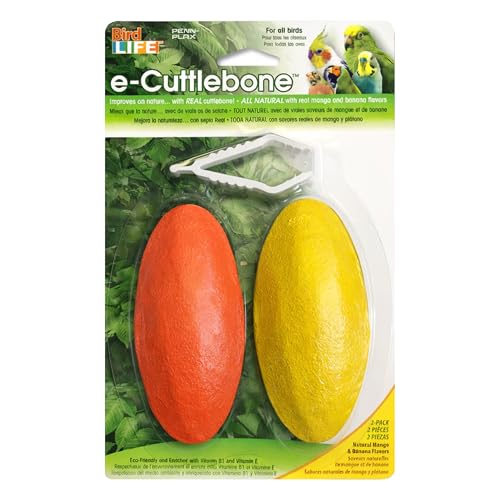 Penn-Plax Bird-Life E-Cuttlebone Flavored 1 Pack (2 Counts) - Mango & Banana - Durable Less Brittle Cuttlebones Enriched with Omega 3 & Vitamin B1 - Cage Clip - for All Bird Sizes - Mango & Banana