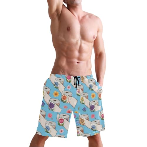 Quick Dry Toilet Paper Rolls Men's Swimming Shorts Swim Trunks with Mesh Lining Beach Wear - S4