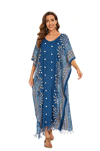 Image of Beautybatik Boho Flora Printed Women Plus Size Kaftan Kimono Loungewear Maxi Long Dress Size XL to 4X