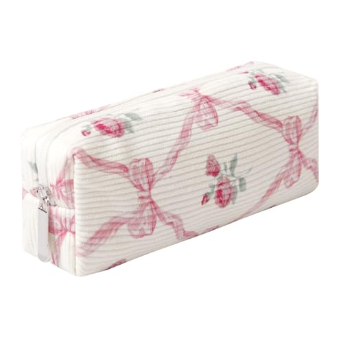 Image of Pencil Case Lightweight Aesthetic Pen Case Office College School Storage Bag Pouch Holder Box Organizer Makeup Pouch Cosmetic Bag for Girls Boys Kids (Flowers-Bow)