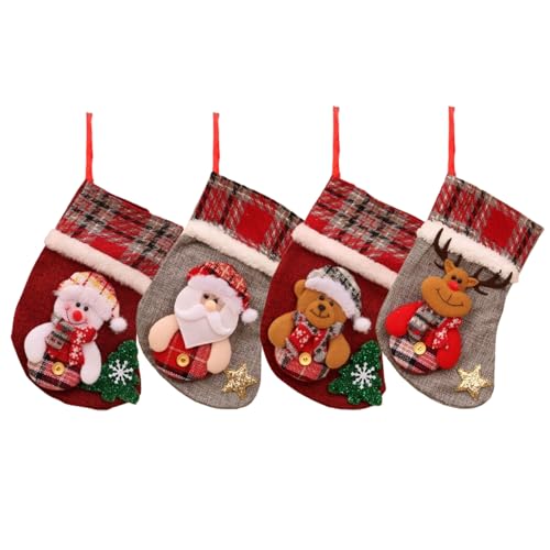 pclapora 4 Piezas Calcetines Navidad, Calcetines Navideños para Niños, Medias Navideñas para Llenar, Medias De Navidad Chimenea para Colgar, para Decoración Navideña