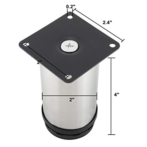 Dasmarine Set Of 8 Stainless Steel Furniture Legs,Kitchen Sofa Adjustable Feet Round With 32 Screws,2" Dia X 4" Height Legs. #TOP1