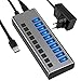 Produktbild Powered USB Hub - 10 Ports 48W USB 3.0 Data Hub - mit Individuellen EIN-/Ausschaltern und 12V/4A Netzteil USB Hub 3.0 Splitter für Laptop, PC, Computer, Mobile HDD, Flash Drive und Mehr