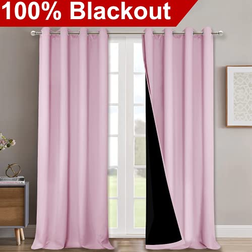 Image of NICETOWN 100% Blackout Blinds, Set of 2, 46 inch x 96 inch, Baby Pink, Laundry Room Decor Window Treatment Curtains for Large Patio Sliding Door, Thermal Insulated Curtains for Bedroom