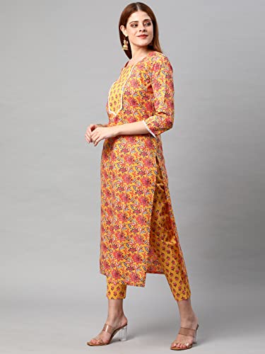 Image of ANNI DESIGNER Women's Cotton Blend Printed Straight Kurta With Pant