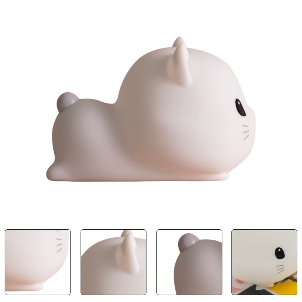 Uonlytech USB Nachtlicht Katze aus Silikon mit Patting Steuerung Kleine Wiederaufladbare Nachttischlampe für Schlafzimmer und Riegel in Weiß Kreatives Süßes Design