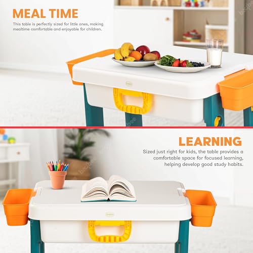 Image of BAYBEE 4-in-1 Study Table and Chair Set for Kids, Foldable & Portable Design Study Desk with Storage, Drawing Board & Block Surface Age 2-8 Years (Green)