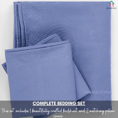 Image of HOMADORN Premium Polycotton Flat Bedsheet for Double Bed with 2 Pillow Covers - Soft, Durable & Wrinkle-Resistant (Lavender Blue)
