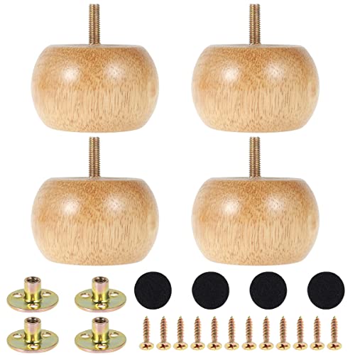 Muross Lot de 4 pieds de meubles en bois massif de 5 cm avec 4 vis, pieds ronds en chignon pour meubles, chaises, tables, meubles de rechange pour armoire,...