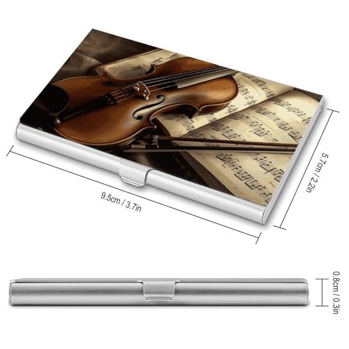 Slim Metal Business Card Holder - Violin And Book Aluminum Alloy Card Case with Buckle Closure, Holds 20 Cards & Cash, Professional Credit Card Size ID Holder for Men Women Gift2