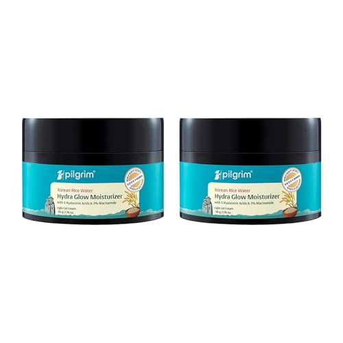 Image of Pilgrim Korean Light Gel Oil Free Hydra Glow Moisturizer Cream 50 g| With Hyaluronic Acids, 3% Niacinamide, Rice Water for 5x Hydration & Instant Glass Skin | Hydrating Gel for All Skin Type (Pack of 2)