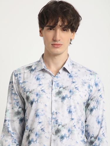 Image of Men Multicolour Printed Slim Fit Cotton Casual Shirt
