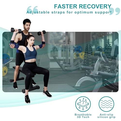Image of Dr Fitzy 1 Pair Elbow Support for Gym Workout, 3d Compression Tennis Elbow Band for Men and Women, Elbow Sleeves for Gym with Arm Band and Anti Slip Grip, 2 Units Elbow Cap Brace for Pain Relief (Blue, L)