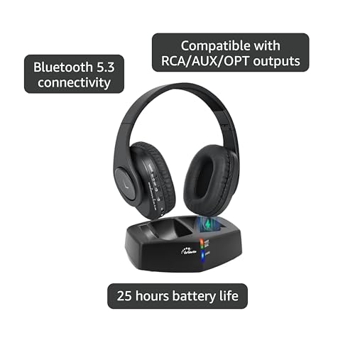 WallarGe Wireless Headphones for TV Watching, Easy Setup and Comfortable Bluetooth Headphones with RF Transmitter Charging Dock, 100 Ft Wireless Range, Rechargeable 25 Hours Play and No Audio Delay