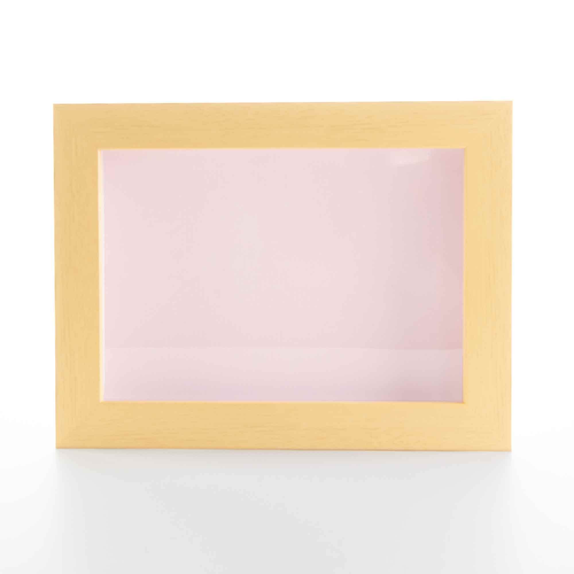 Natural 9x12 Wood Shadow Box Picture Frame with Pink Acid-Free Backing UV Acrylic & Hanging Hardware - with 3/4