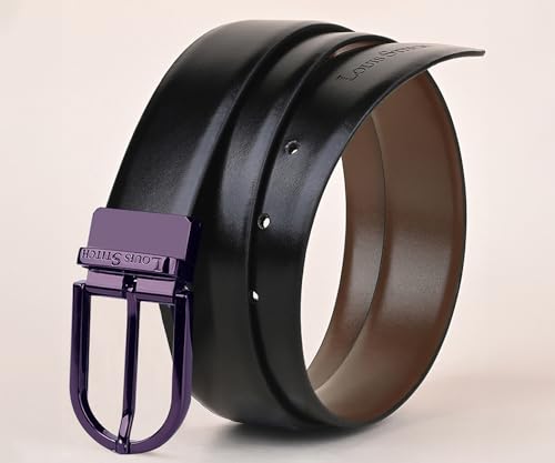 Image of LOUIS STITCH Men's Reversible Italian Leather belt for men 1.25 inch (35mm) Waist Strap Black Brown Belt (BEPLNJ)