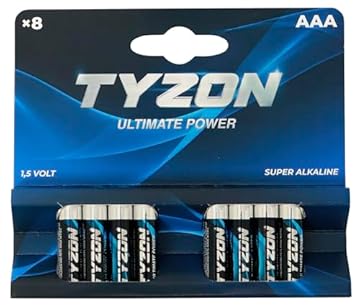TYZON® Batterie Alcaline AAA 1.5V Confezione da 8 | Lunga Durata, Alta Densità Energetica, Ideali per Basso Consumo Continuo