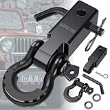 PRODIGY-ONE ヒッチレシーバー 汎用 ２インチ 牽引フック 45000 ポンド破断強度、3/4" Dリングシャックル、トレーラーヒッチ 牽引リング 車用牽引フック 防錆 耐腐食性 (Black&Black)