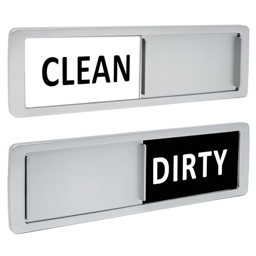 Dishwasher Magnet Clean Dirty Sign, Clean Dirty Sign Accessories for Dishwasher Non-Scratch/Super Strong Soft Magnet with Optional Adhesives/Easy to Read & Slide (Silver& White)
