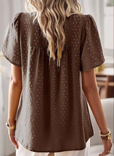 Image of Falechay Womens Summer Tops Crewneck Short Sleeve Shirts Casual Chiffon Blouses Flowy Lace Hem Boho Clothing Trendy 2026