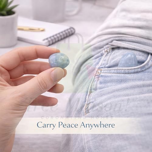 Image of Crystal ANGELITE Tumble Stone Pebble Tumbled Gemstone for Reiki Healing Vastu Correction Gravels for Aquarium Home Dcor Garden Table 100 Gm