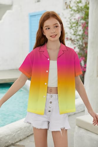 Image of SANGTREE Girls & Women's Hawaiian Shirts Button Down Short Sleeve Floral Tropical Shirt Beach Vacation Blouse Tops