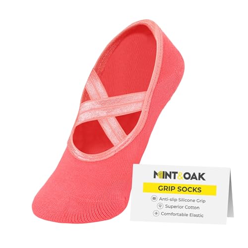 Image of Mint & Oak Pilates Socks with Grips for Women, Ankle Length Non-Slip Yoga Socks, Cotton Ideal For Yoga, Pilates, Gym, Workout, Cute Women's Gift