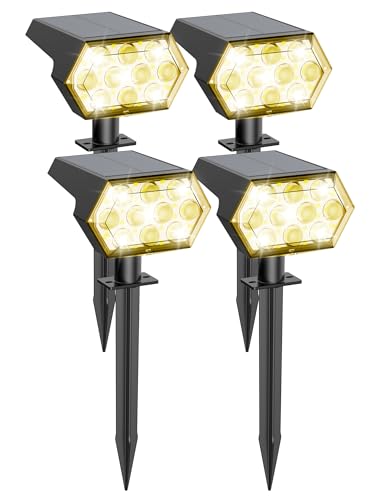 Kaxiida Solar Lights Outdoor Waterproof IP68, 25% High Conversion Efficiency Rate & 3 Modes Upgrade Pro Max 92 LED Bright Solar Spot Lights Outdoor (Warm White,4 Pack)
