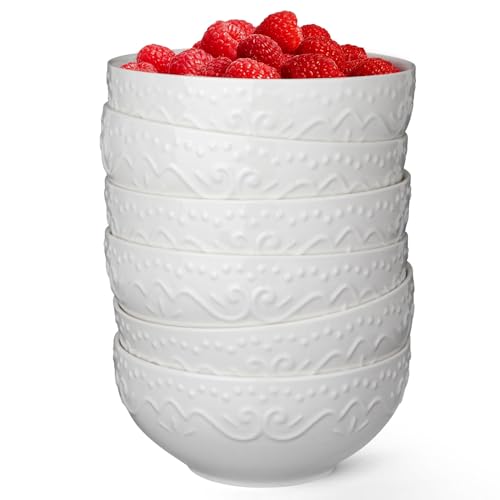 Artena-Cereal-Bowls-26-OZ-Ceramic-Soup-Bowls-For-Kitchen-Embossment-Bowls-For-Rice-Pasta-Salad-White-Bowls-For-Breakfast-Lunch-Dinner-6-Inch-Set-Of-6-Dishwasher-Microwave-Safe-Floral Artena Cereal Bowls 26 OZ Ceramic Soup Bowls For Kitchen Embossment Bowls For Rice Pasta Salad White Bowls For Breakfast Lunch Dinner 6 Inch Set Of 6 Dishwasher Microwave Safe Floral