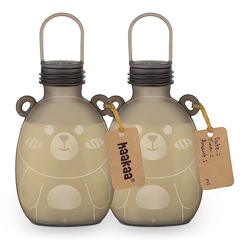 Image of Haakaa Happii Bear Silicone Breast Milk Storage Bag 9oz- Refillable Baby Food Squeeze Pouch - Breastmilk Storage Container Reusable Freezer Bag -No Leak BPA Free -2PK